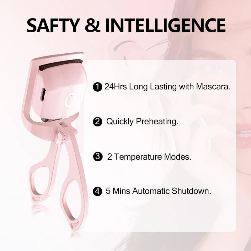 Rizador de pestañas térmico con USB, calentamiento rápido y duración de 24 horas, rizador eléctrico recargable, control de temperatura, rizado natural rápido y seguro antiquemaduras para pestañas, rosa