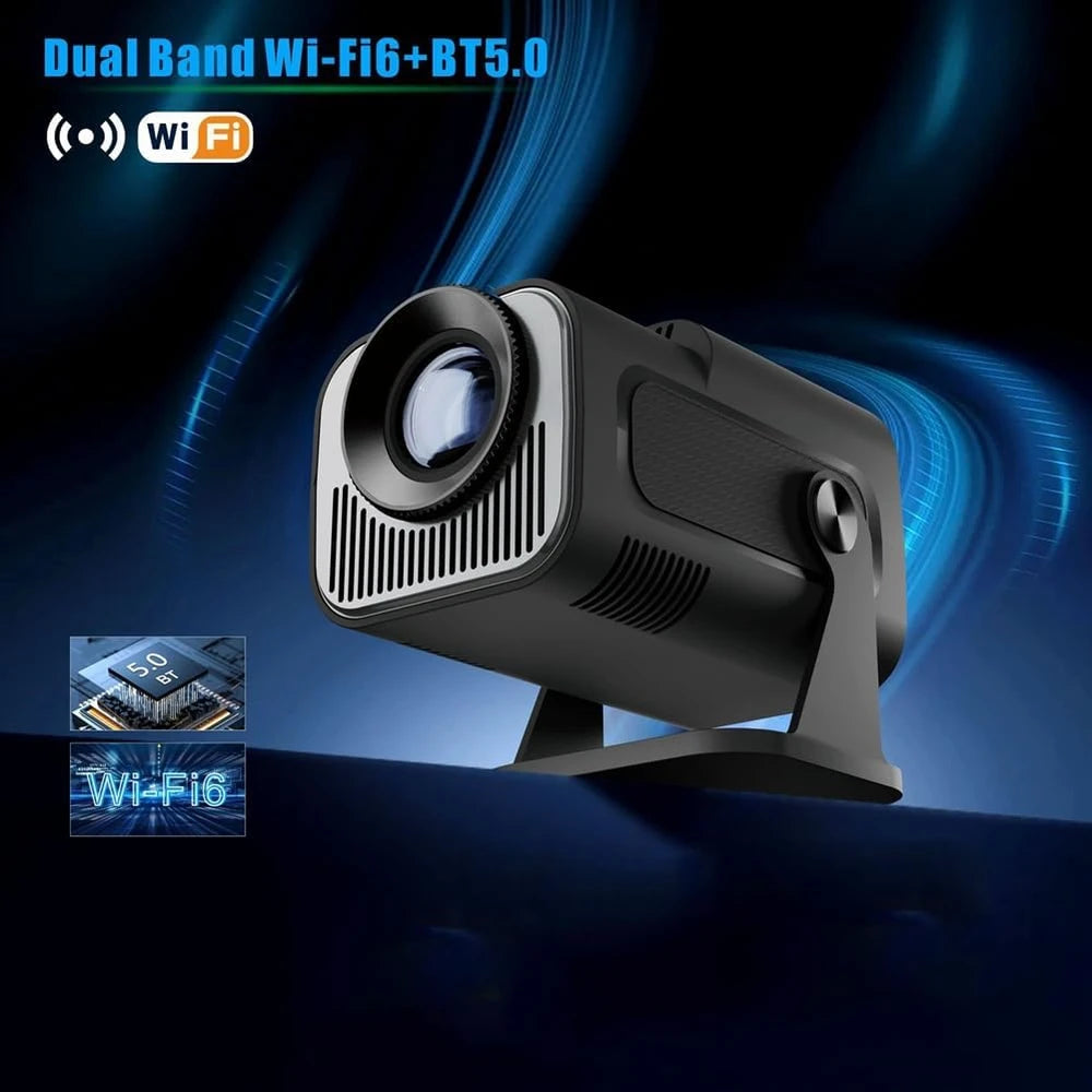 Miniproyector HY320 nativo 720P con Android 11, 4K, 300 ANSI, Wifi6, BT5.0, proyector portátil para cine al aire libre con rotación de 180°