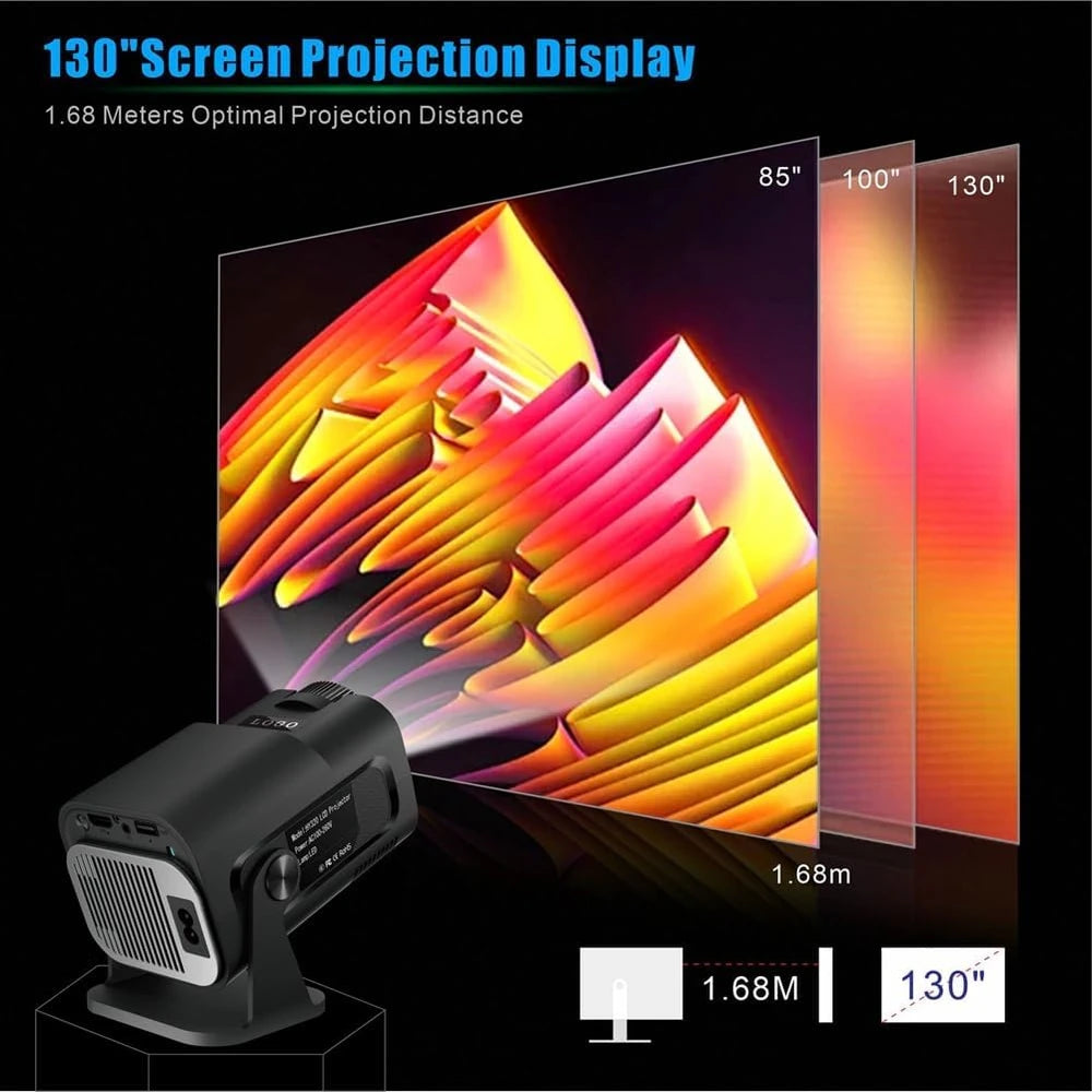 Miniproyector HY320 nativo 720P con Android 11, 4K, 300 ANSI, Wifi6, BT5.0, proyector portátil para cine al aire libre con rotación de 180°