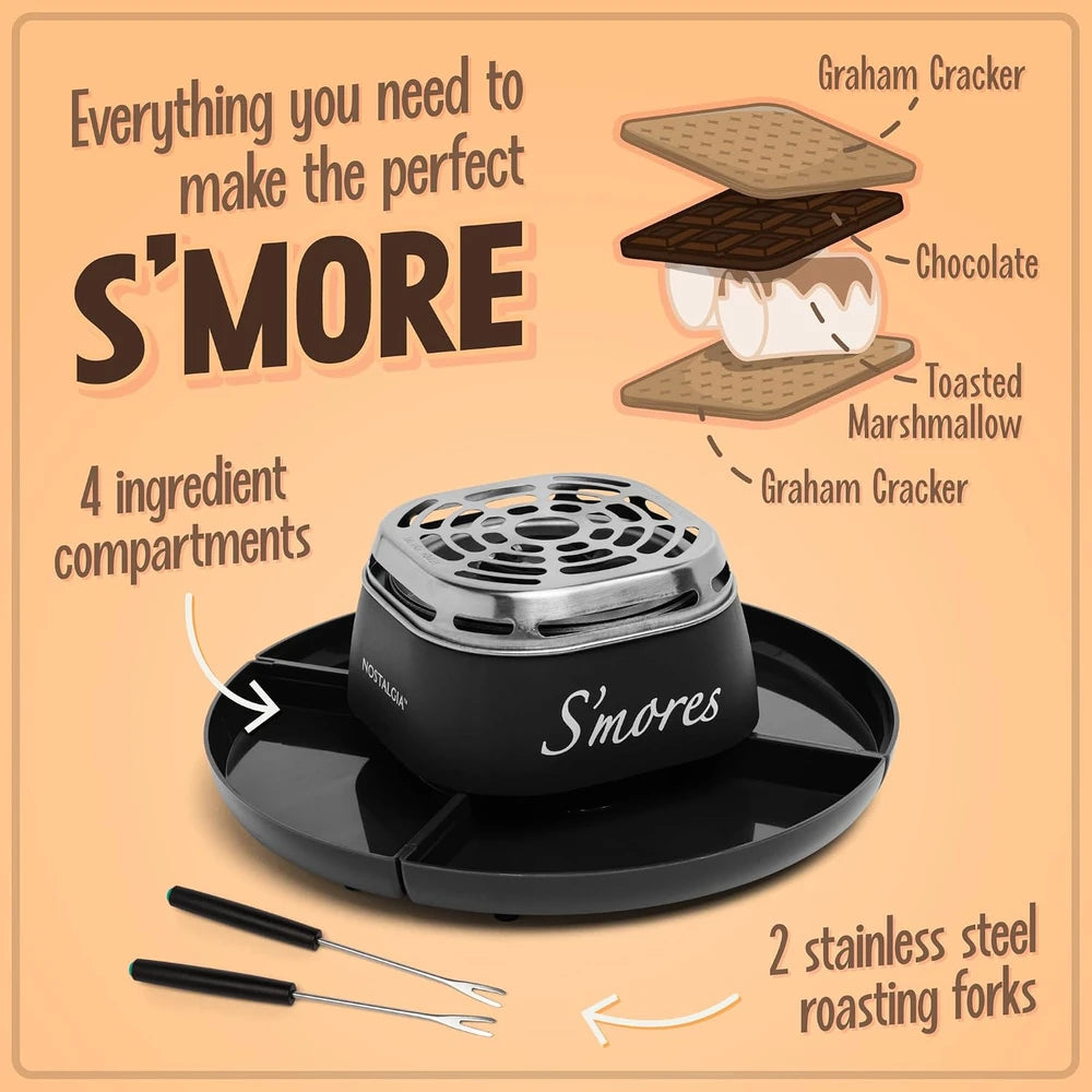 Kit de smores de interior, máquina de smores eléctrica con 4 tenedores para asar malvaviscos, color negro