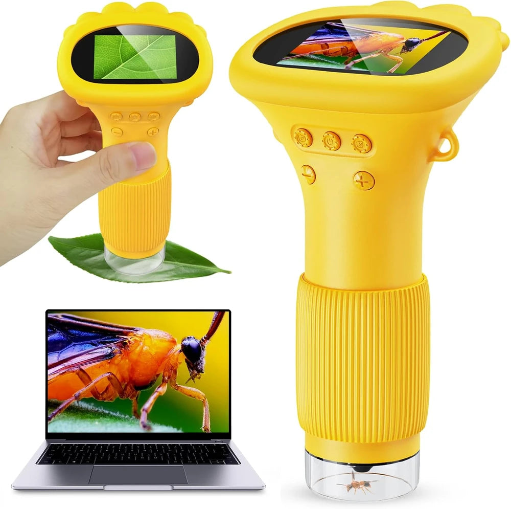 Microscopio para niños - Microscopio portátil Buggy Lens 1000X para niños, miniscopio de fotos y video, microscopio de bolsillo, pantalla digital de 2'' | Ideal para niños y niñas de 3 a 12 años
