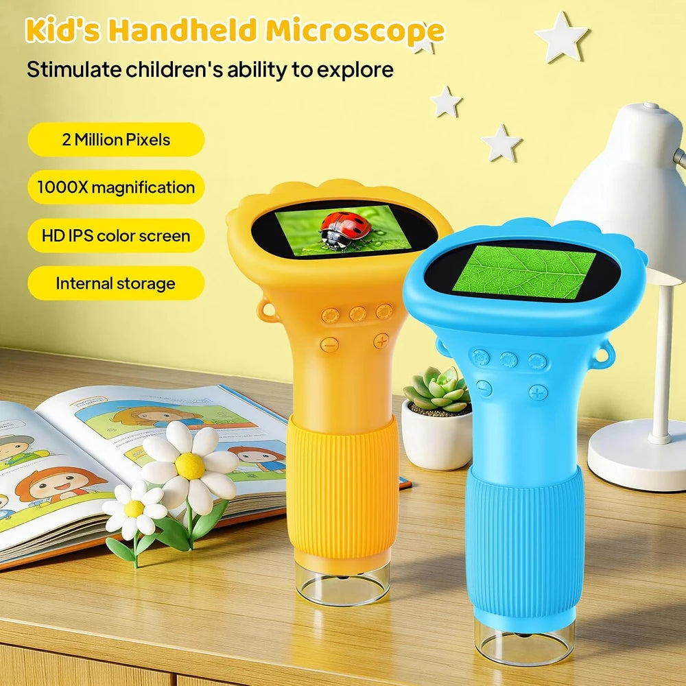 Microscopio para niños - Microscopio portátil Buggy Lens 1000X para niños, miniscopio de fotos y video, microscopio de bolsillo, pantalla digital de 2'' | Ideal para niños y niñas de 3 a 12 años