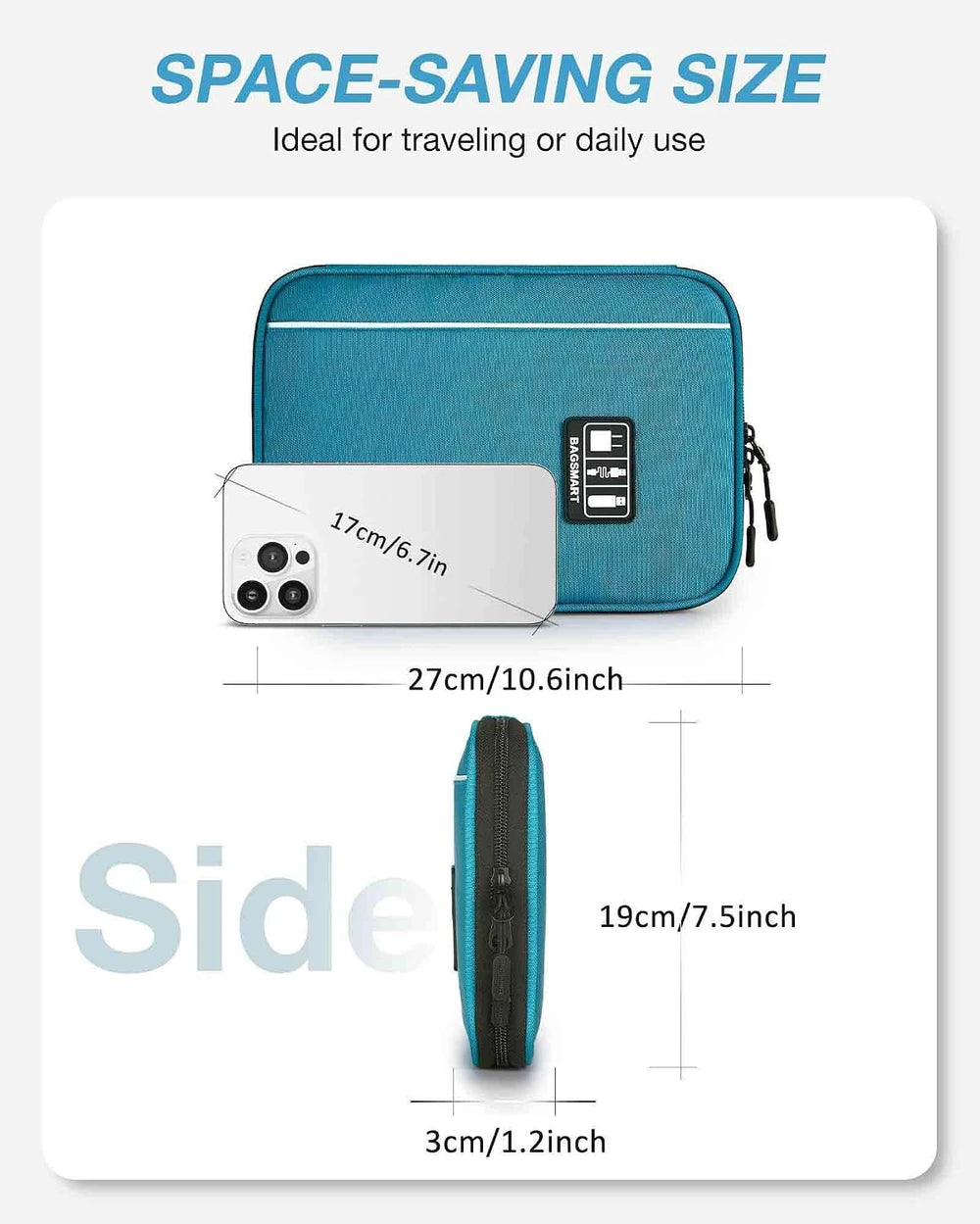 Estuche organizador de viaje grande para accesorios electrónicos, azul | Organizador de cables de viaje, para artículos esenciales de viaje, organizador de cables, para teléfono, batería externa y tarjeta SD
