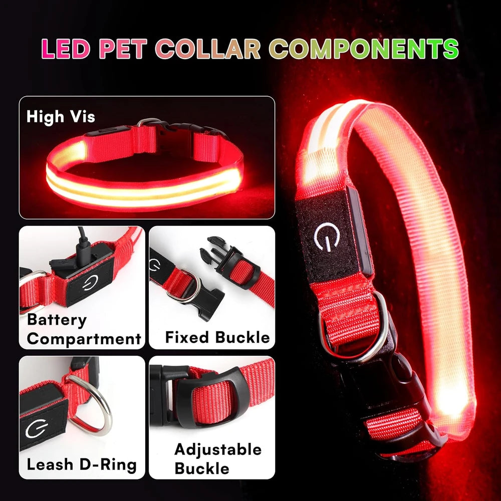 Collar LED ajustable para perro, luz parpadeante intermitente, brillante, seguridad para mascotas, resistente al agua