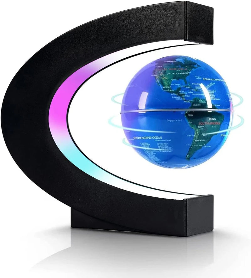 Globo terráqueo giratorio de levitación magnética con luz LED - Globo flotante antigravedad en forma de C para decoración de escritorio u oficina, mapa educativo STEM, regalo tecnológico único para hombres, niños y jefes, 3.5 pulgadas