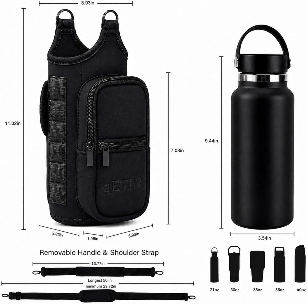 Soporte magnético para botella de agua, bolsa portabotella de agua para gimnasio con bolsillo para teléfono, asa, correa para el hombro, 6 imanes integrados, botella de agua