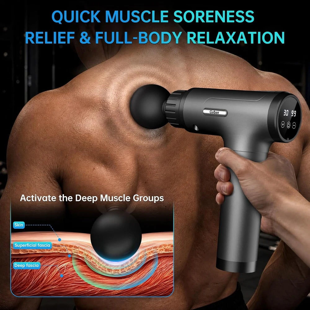 Pistola de masaje, masajeador de percusión de tejido profundo, vibrador muscular relajante + 4 cabezales