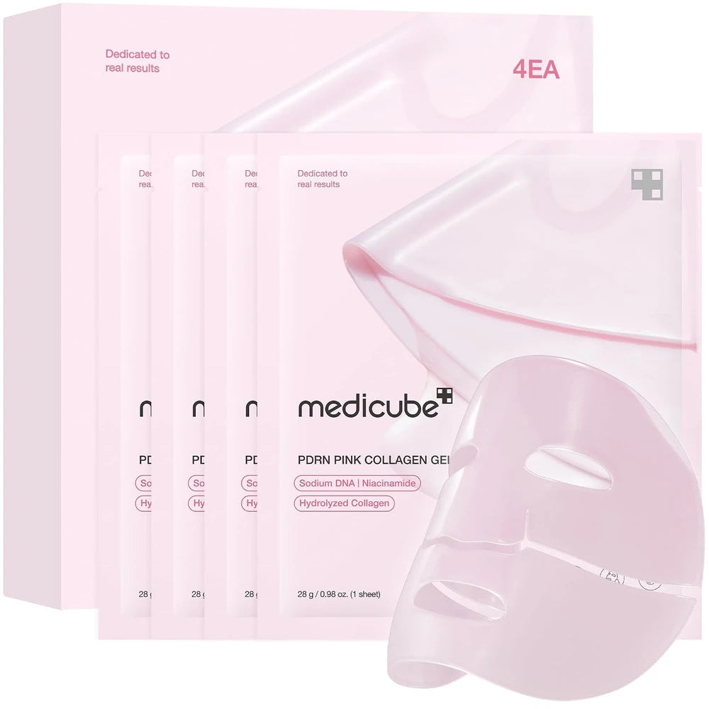 Mascarilla en gel de colágeno rosa con ADN de salmón PDRN de Medicube (paquete de 4)
