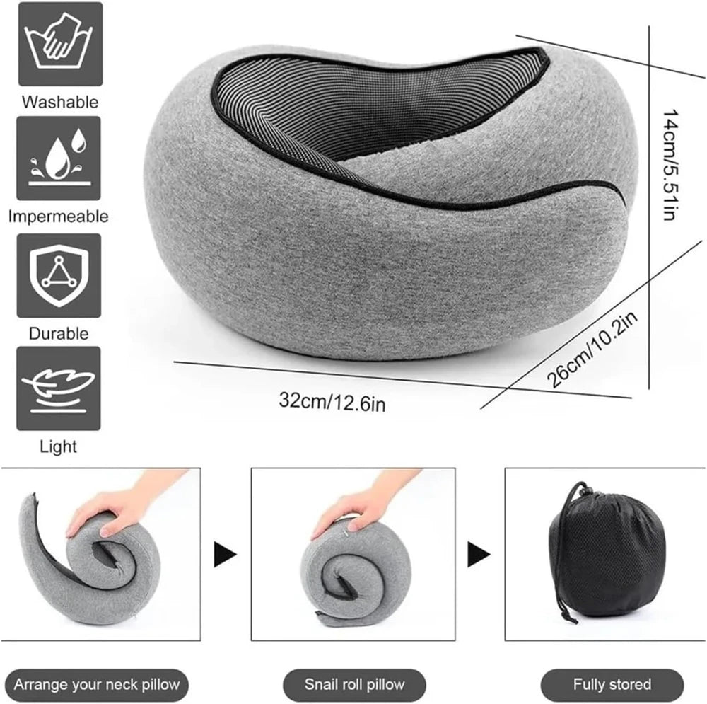 Almohada de viaje de espuma viscoelástica en forma de U, estilo caracol, soporte de cuello portátil, ajustable, suave, para dormir durante la siesta
