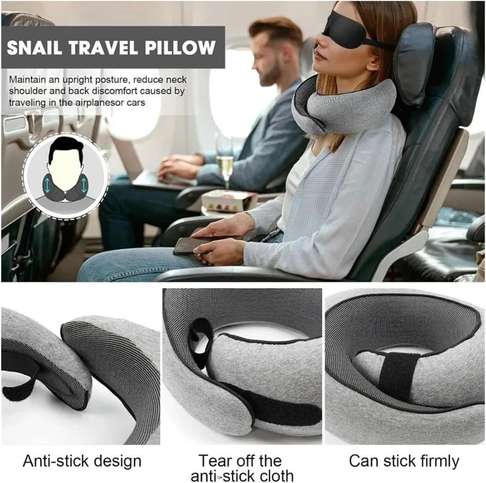 Almohada de viaje de espuma viscoelástica en forma de U, estilo caracol, soporte de cuello portátil, ajustable, suave, para dormir durante la siesta