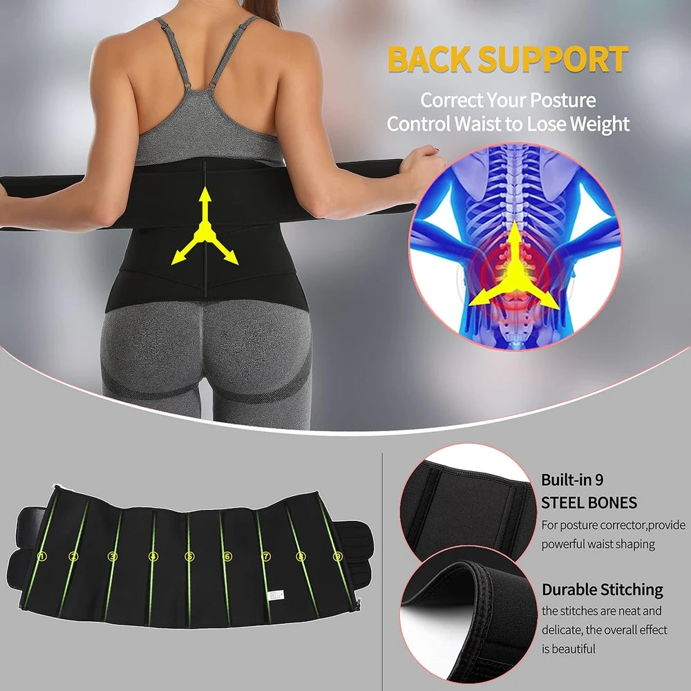 Corsé entrenador de cintura de neopreno para sauna, cinturón de sudor para mujer, faja de compresión, banda para ejercicio, fitness y soporte lumbar