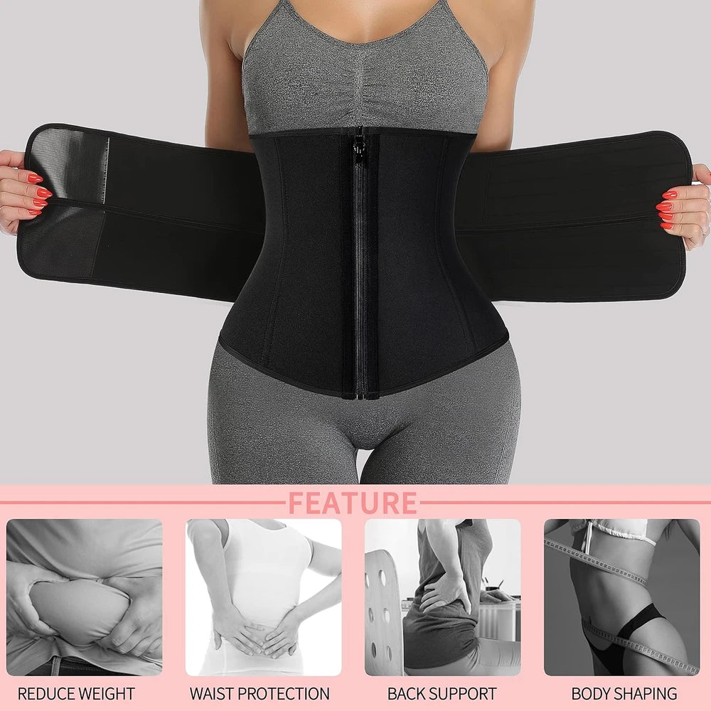 Corsé entrenador de cintura de neopreno para sauna, cinturón de sudor para mujer, faja de compresión, banda para ejercicio, fitness y soporte lumbar