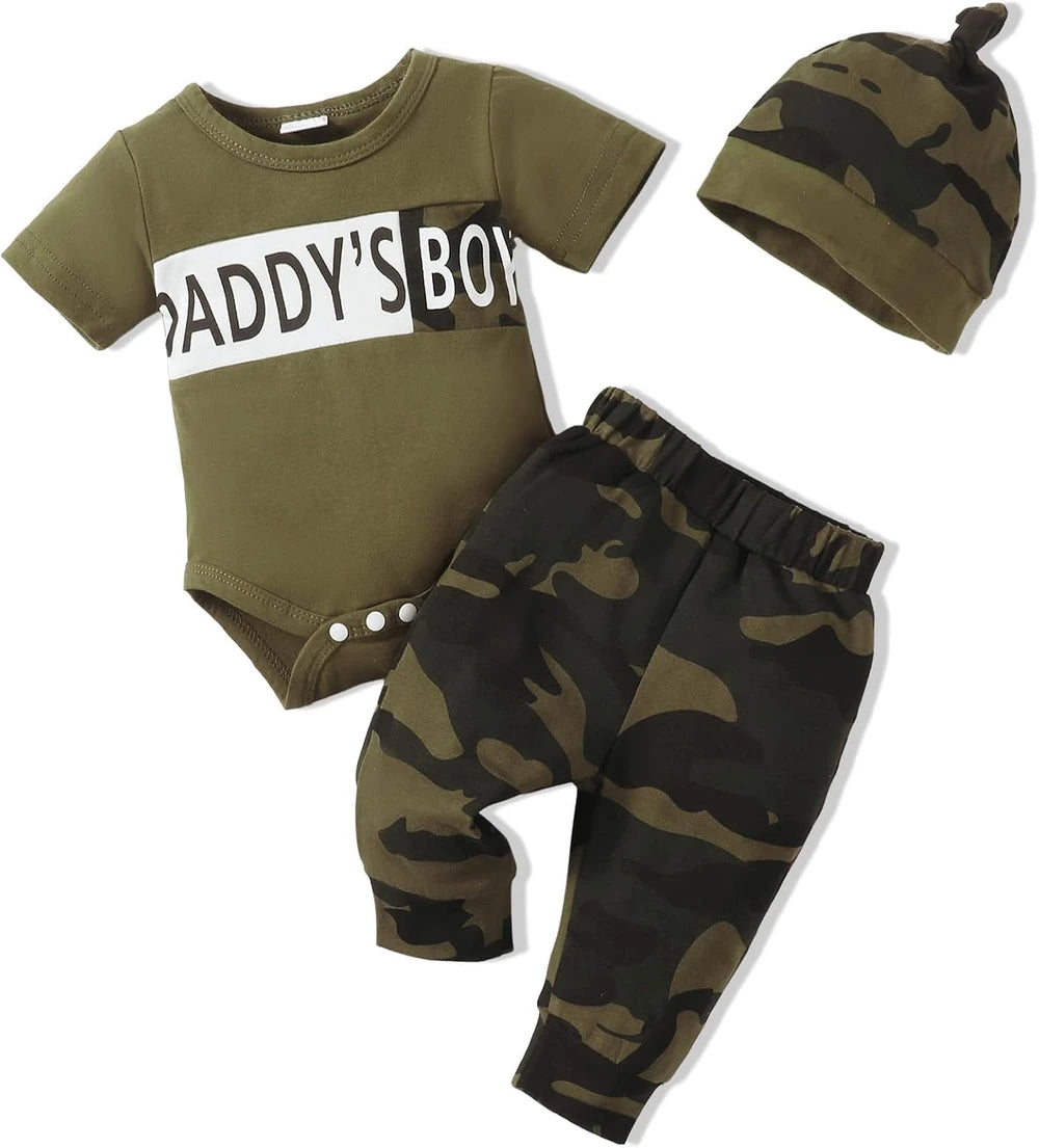 Conjunto de ropa para bebé recién nacido, mameluco con estampado de letras y pantalones para niño