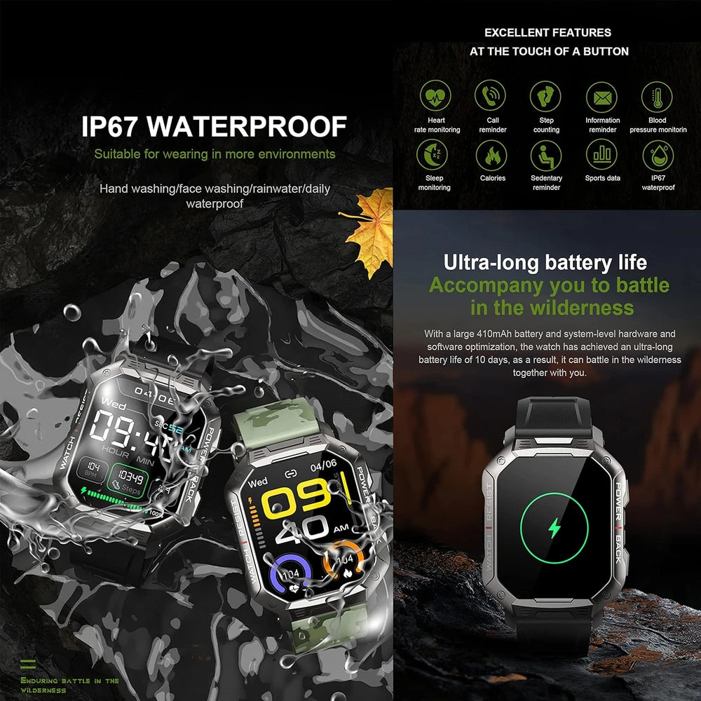 Reloj inteligente original para hombre, linterna, llamadas Bluetooth, reloj de fitness, IP68, resistente al agua, para Android, iOS, reloj inteligente deportivo 2025, nuevo