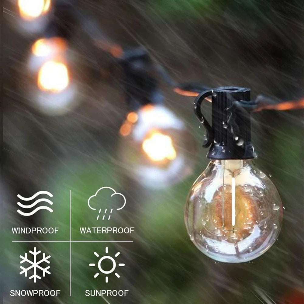 Luces de Cadena para Exteriores, Luces de Patio de 97 PIES con 49 Bombillas LED G40 Inastillables (1 de Repuesto), Cadena de Luces Impermeables para Patio Trasero, Porche, Bistró, Fiesta, Camping, Reuniones en el Jardín