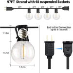Luces de Cadena para Exteriores, Luces de Patio de 97 PIES con 49 Bombillas LED G40 Inastillables (1 de Repuesto), Cadena de Luces Impermeables para Patio Trasero, Porche, Bistró, Fiesta, Camping, Reuniones en el Jardín