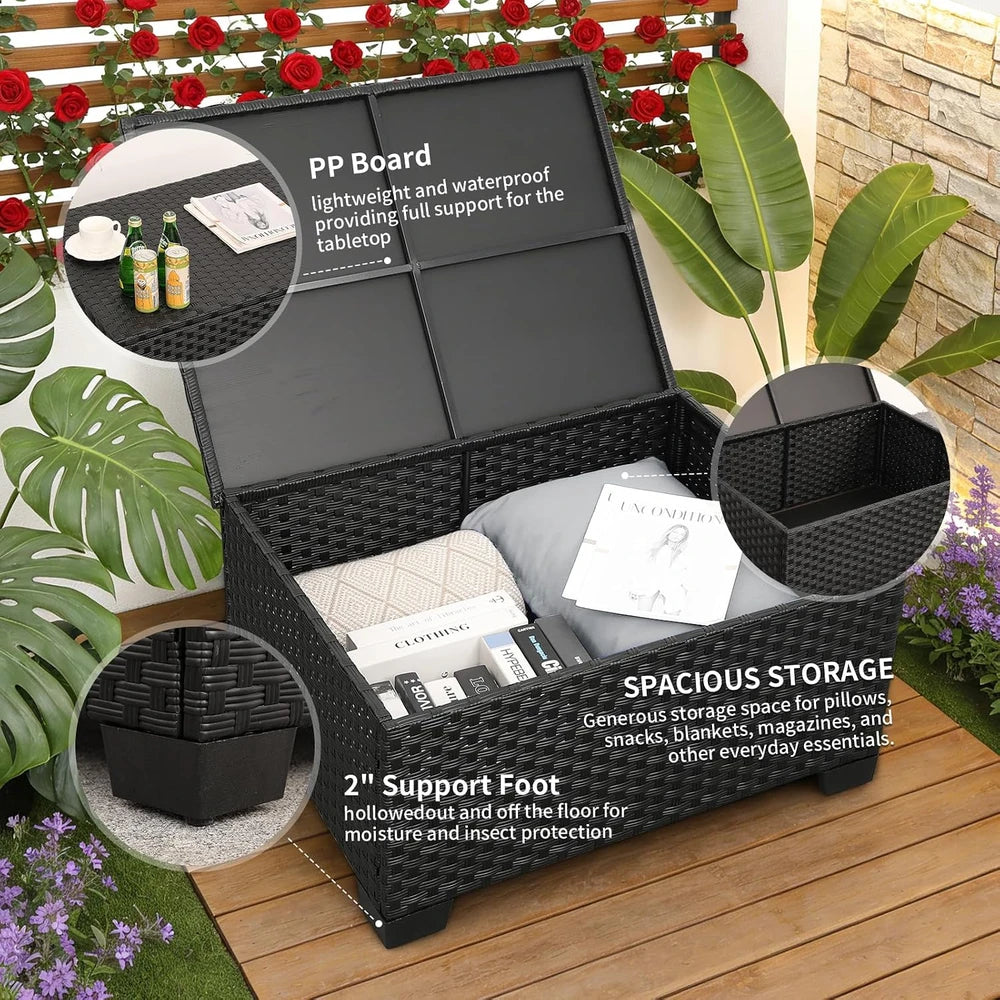 Conjunto de muebles de patio de 7 piezas, juego de sofás seccionales para exteriores con mesa de almacenamiento y cojines gris claro