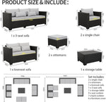 Conjunto de muebles de patio de 7 piezas, juego de sofás seccionales para exteriores con mesa de almacenamiento y cojines gris claro