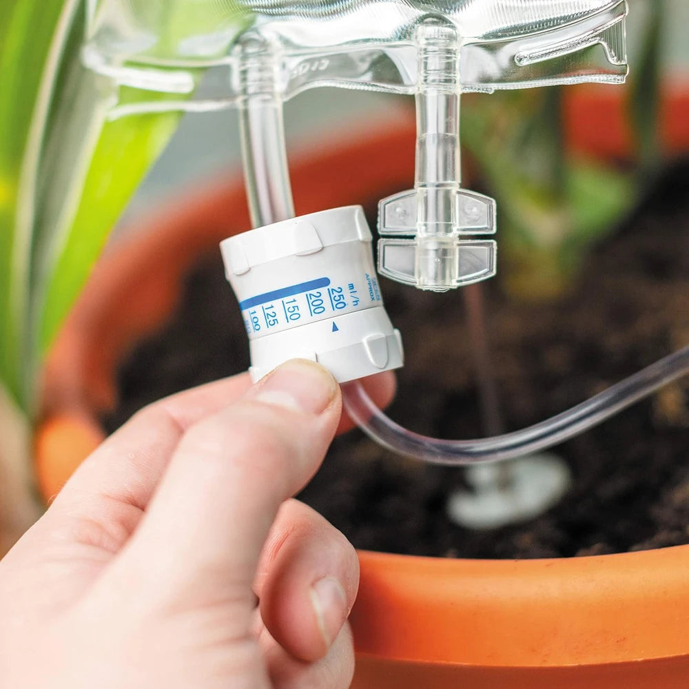 Sistema de autorriego para plantas, bolsa de riego por goteo con flujo ajustable de 350 ml, sistema de riego por goteo automático de PVC para plantas de interior en maceta