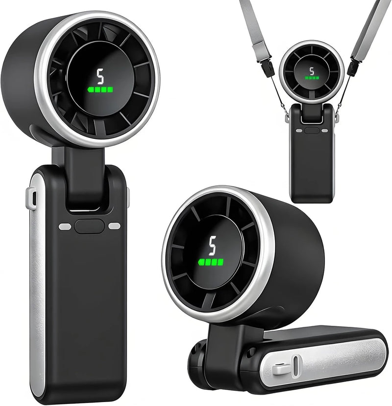 Ventilador portátil de mano Turbo, viento de 5 velocidades, funciona con pilas de 4000 mAh, hasta 10 horas de funcionamiento, ventilador de mano recargable 3 en 1 con tecnología Air Turbo para actividades al aire libre, viajes, regalo del Día del Padre