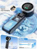 Ventilador portátil de mano Turbo, viento de 5 velocidades, funciona con pilas de 4000 mAh, hasta 10 horas de funcionamiento, ventilador de mano recargable 3 en 1 con tecnología Air Turbo para actividades al aire libre, viajes, regalo del Día del Padre