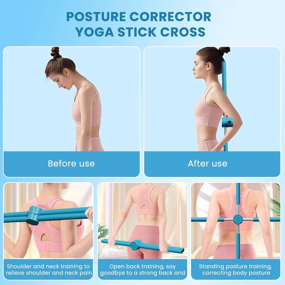 Corrector de postura, palo de yoga para la postura para mujeres, corrector de postura para joroba con diseño desmontable para hombres, mujeres y niños
