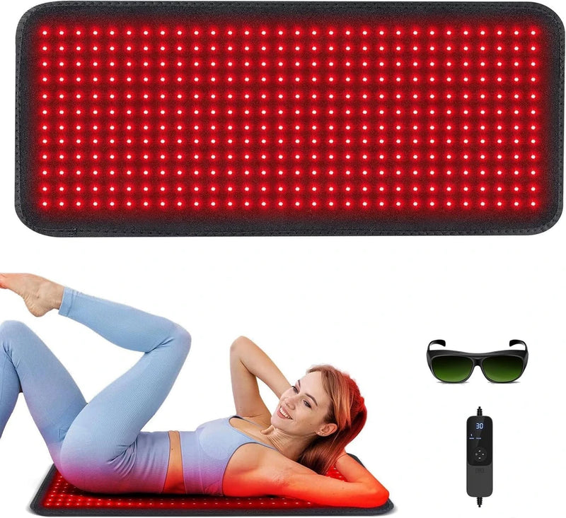 Alfombrilla de terapia de luz roja para el cuerpo: manta grande con 360 LED de terapia de luz roja e infrarroja, con luz infrarroja de 850 nm y 660 nm para cuerpo completo, cintura, hombros y músculos