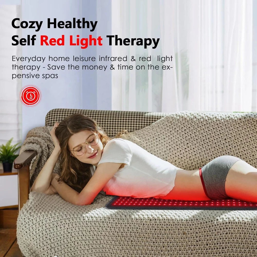 Alfombrilla de terapia de luz roja para el cuerpo: manta grande con 360 LED de terapia de luz roja e infrarroja, con luz infrarroja de 850 nm y 660 nm para cuerpo completo, cintura, hombros y músculos