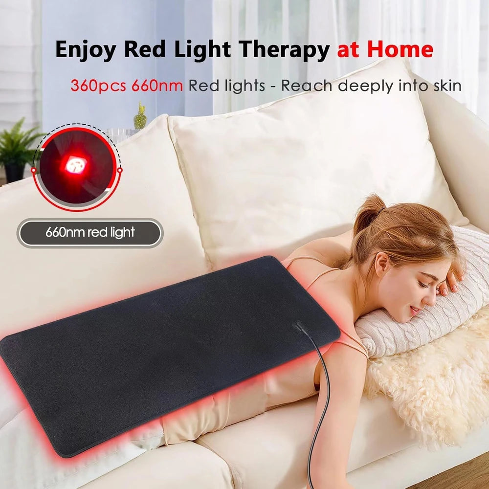 Alfombrilla de terapia de luz roja para el cuerpo: manta grande con 360 LED de terapia de luz roja e infrarroja, con luz infrarroja de 850 nm y 660 nm para cuerpo completo, cintura, hombros y músculos