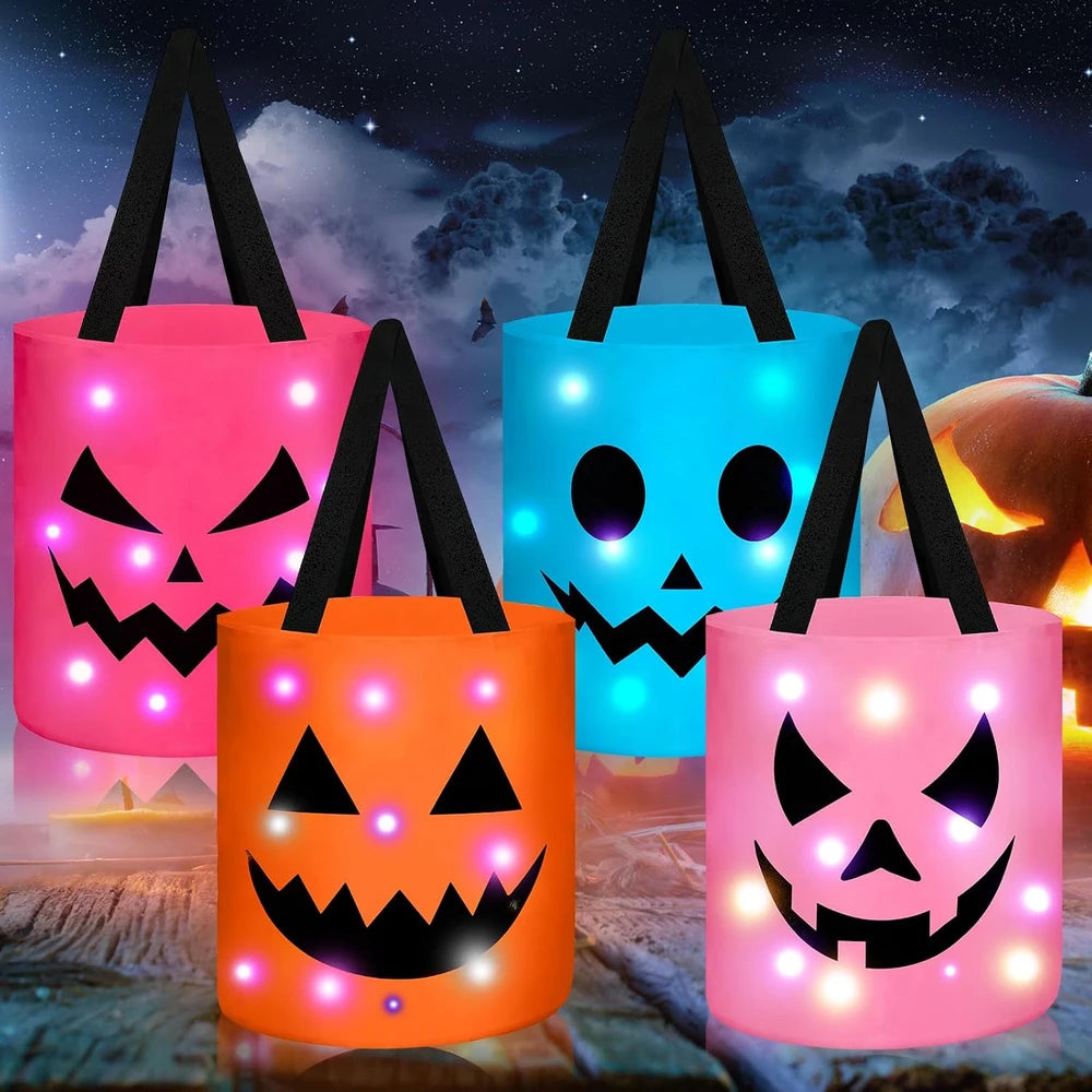 Cubo de Halloween reutilizable con luces LED y tiras luminosas