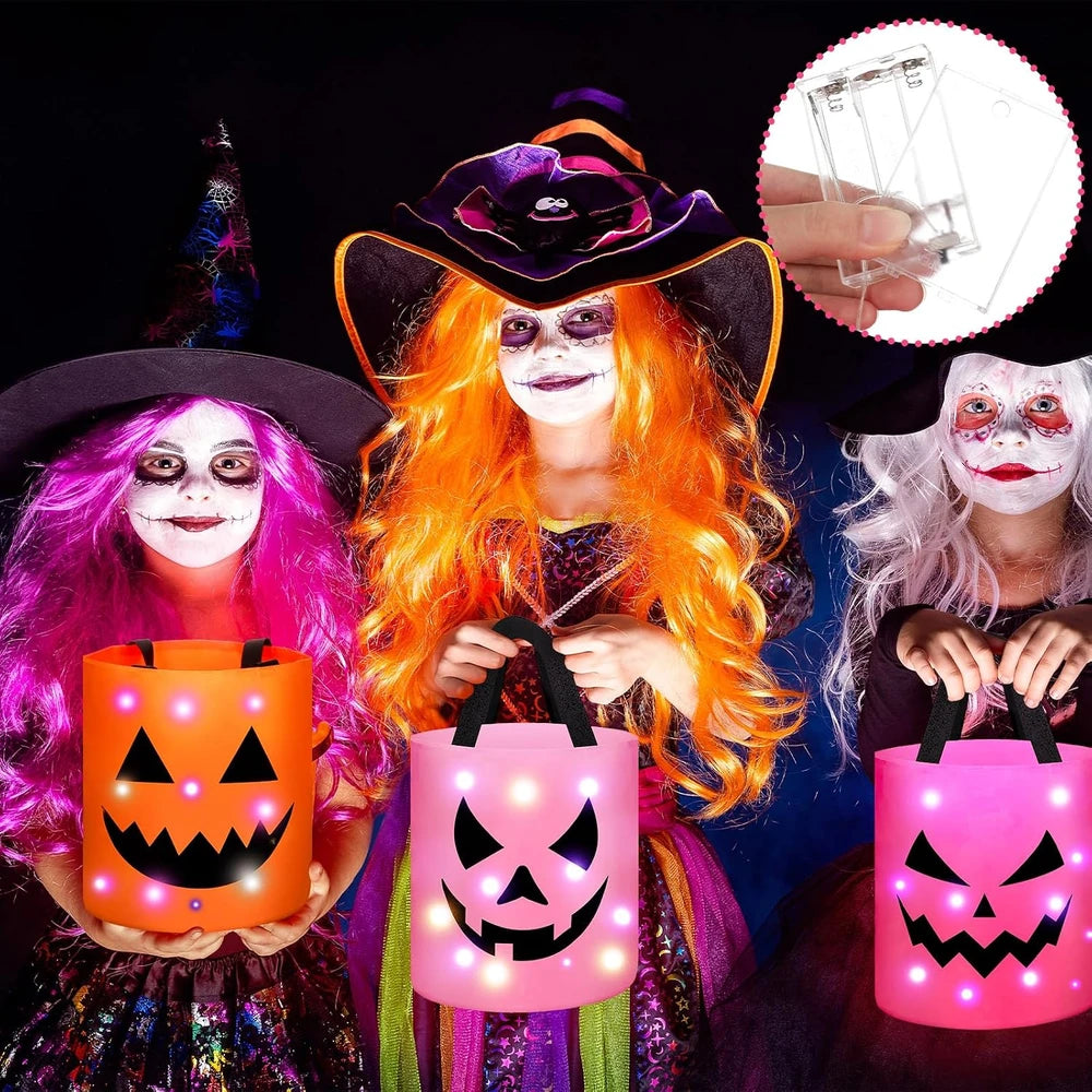 Cubo de Halloween reutilizable con luces LED y tiras luminosas