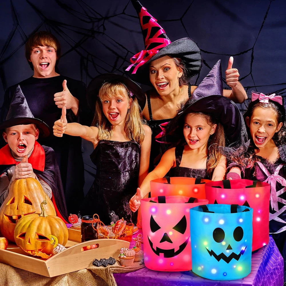 Cubo de Halloween reutilizable con luces LED y tiras luminosas
