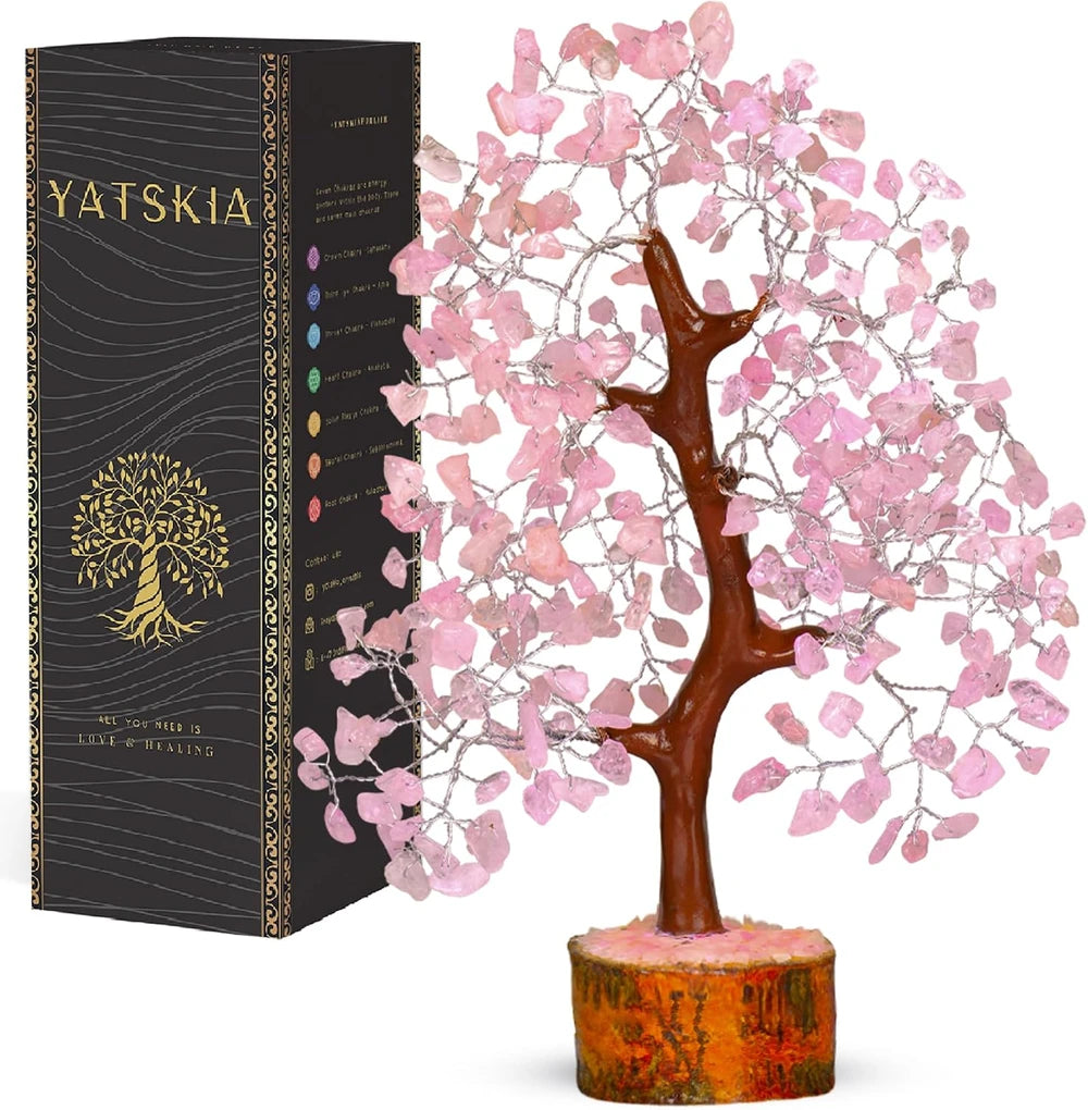 Árbol de cristales de cuarzo rosa | Árbol de chakra rosa | Cristales curativos | Decoración para sala de meditación | Decoración espiritual | Regalos de cumpleaños para hermana | Regalos de sanación espiritual | 10 pulgadas