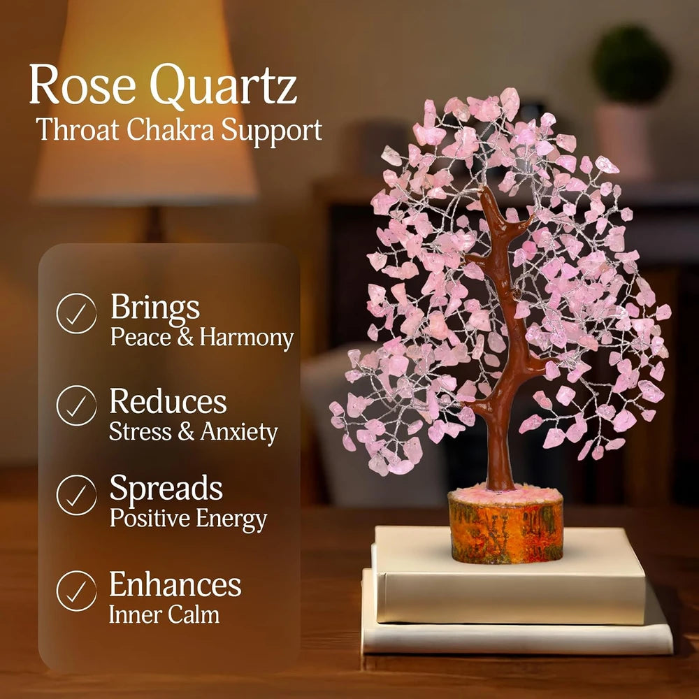 Árbol de cristales de cuarzo rosa | Árbol de chakra rosa | Cristales curativos | Decoración para sala de meditación | Decoración espiritual | Regalos de cumpleaños para hermana | Regalos de sanación espiritual | 10 pulgadas