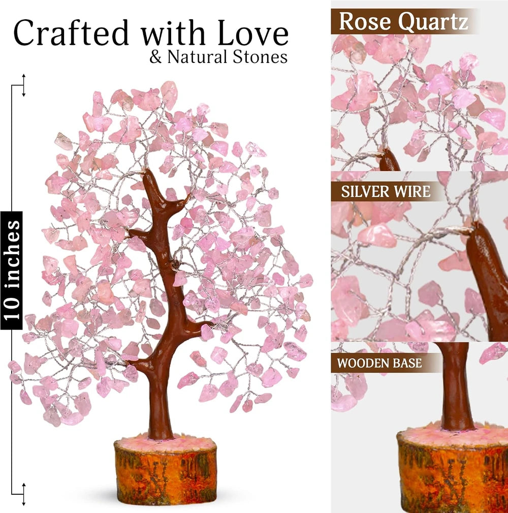 Árbol de cristales de cuarzo rosa | Árbol de chakra rosa | Cristales curativos | Decoración para sala de meditación | Decoración espiritual | Regalos de cumpleaños para hermana | Regalos de sanación espiritual | 10 pulgadas