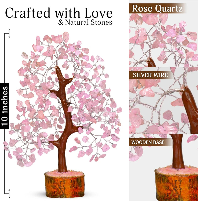 Árbol de cristales de cuarzo rosa | Árbol de chakra rosa | Cristales curativos | Decoración para sala de meditación | Decoración espiritual | Regalos de cumpleaños para hermana | Regalos de sanación espiritual | 10 pulgadas