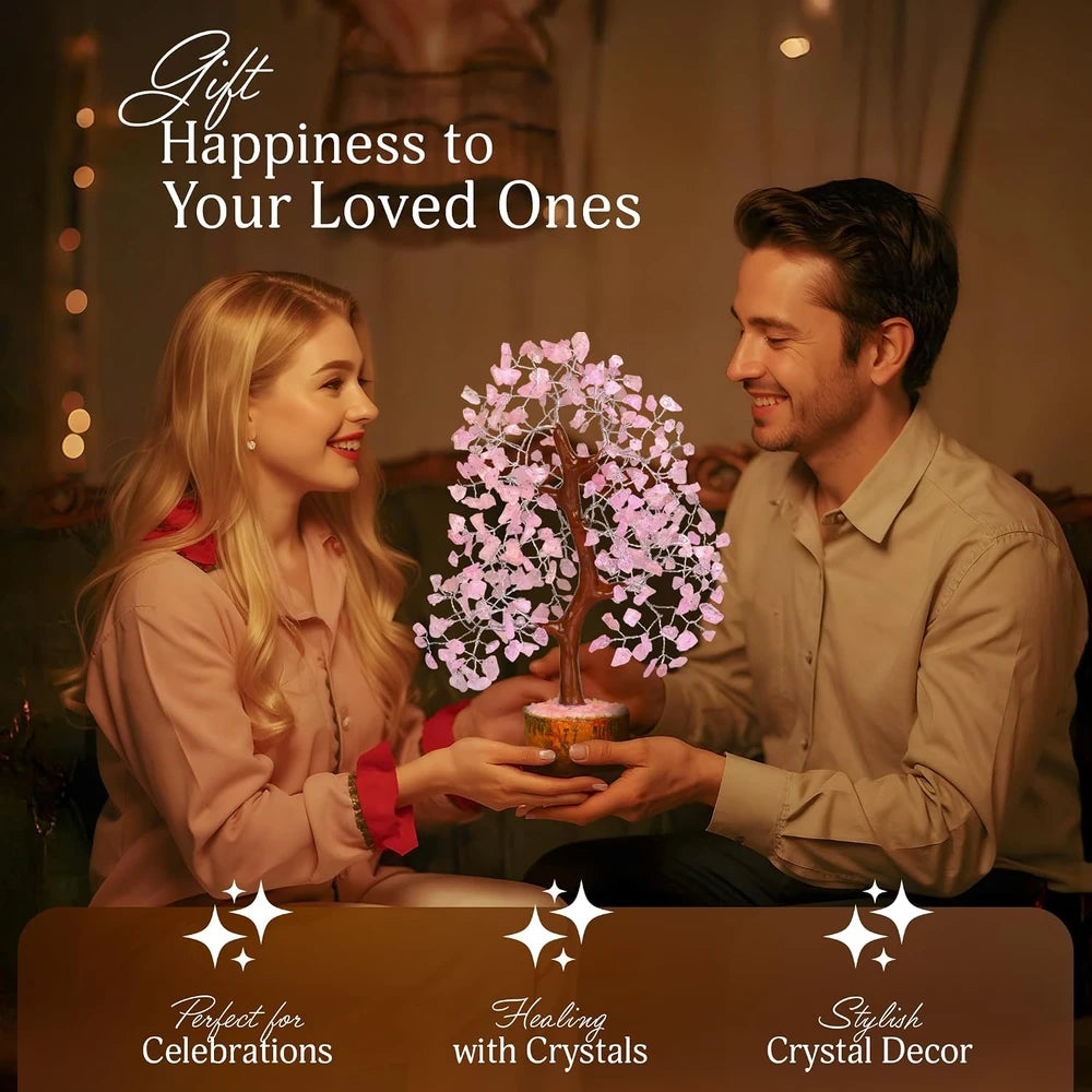 Árbol de cristales de cuarzo rosa | Árbol de chakra rosa | Cristales curativos | Decoración para sala de meditación | Decoración espiritual | Regalos de cumpleaños para hermana | Regalos de sanación espiritual | 10 pulgadas
