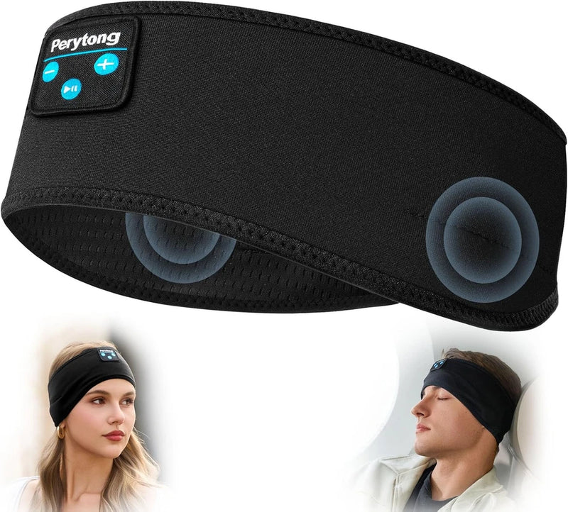 Diadema deportiva con auriculares Bluetooth inalámbricos para dormir, auriculares ligeros de larga duración con sonido estéreo de alta fidelidad, ergonómicos para ASMR, regalo tecnológico genial para hombres y mujeres, negro