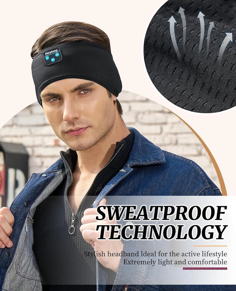 Diadema deportiva con auriculares Bluetooth inalámbricos para dormir, auriculares ligeros de larga duración con sonido estéreo de alta fidelidad, ergonómicos para ASMR, regalo tecnológico genial para hombres y mujeres, negro