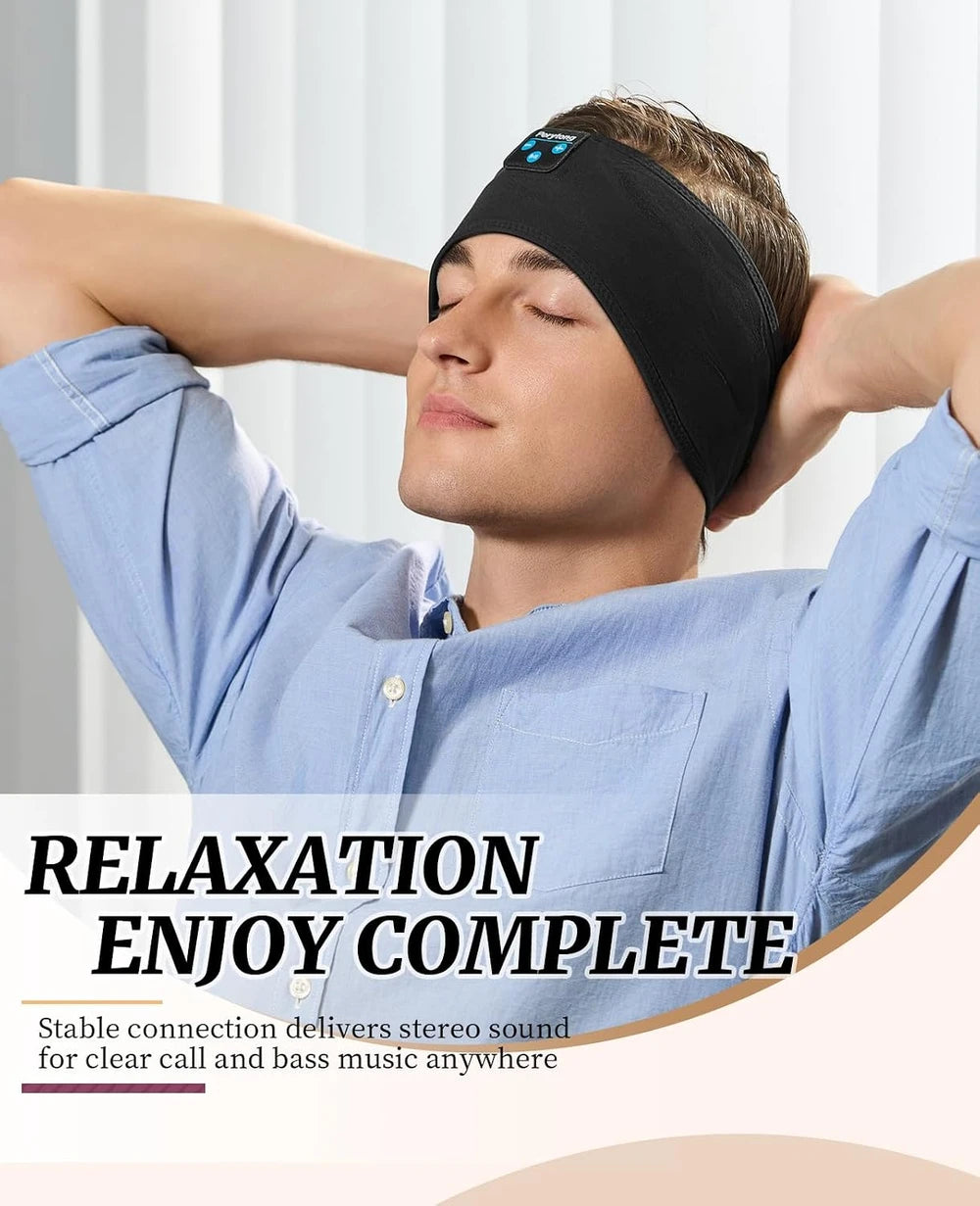 Diadema deportiva con auriculares Bluetooth inalámbricos para dormir, auriculares ligeros de larga duración con sonido estéreo de alta fidelidad, ergonómicos para ASMR, regalo tecnológico genial para hombres y mujeres, negro