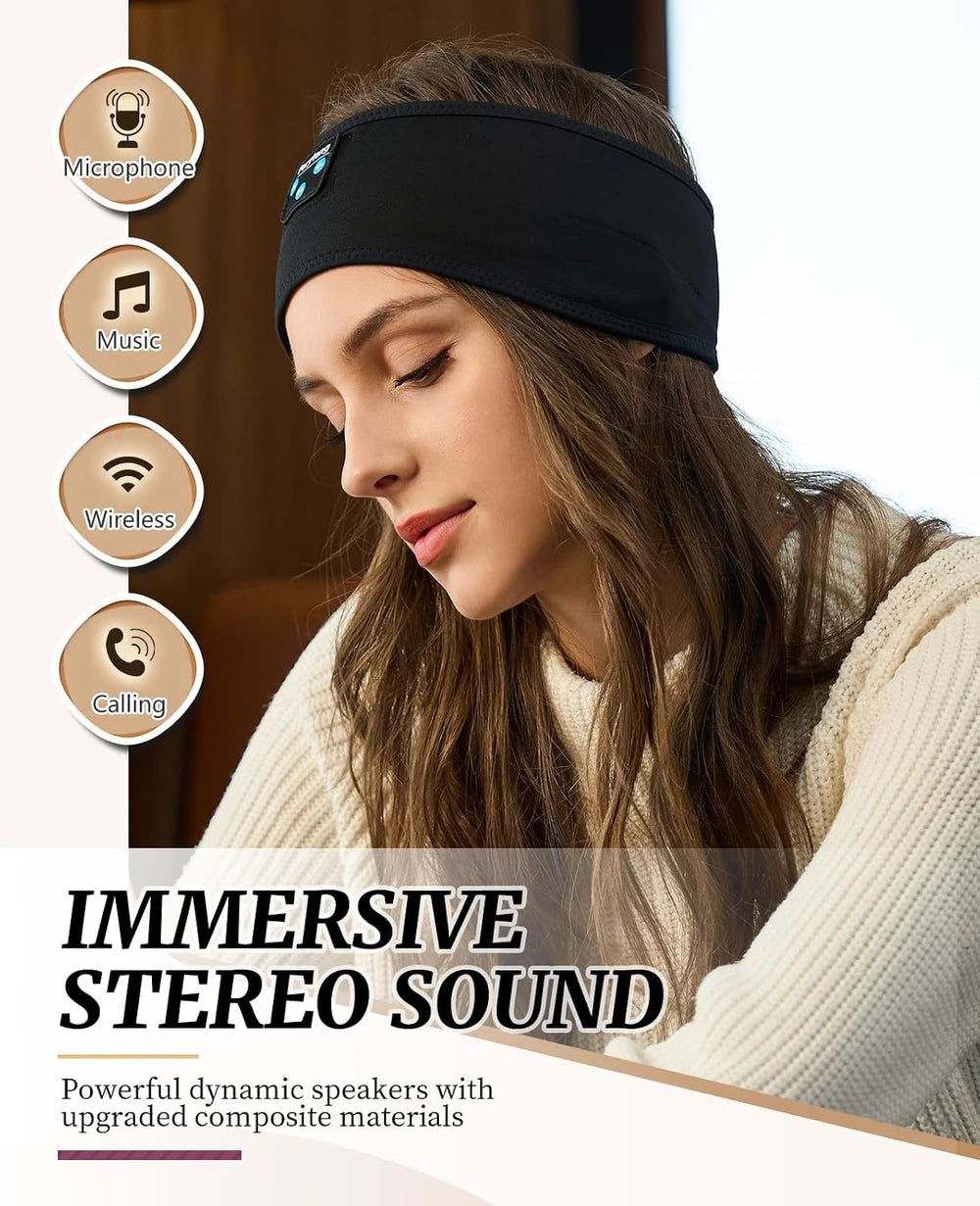 Diadema deportiva con auriculares Bluetooth inalámbricos para dormir, auriculares ligeros de larga duración con sonido estéreo de alta fidelidad, ergonómicos para ASMR, regalo tecnológico genial para hombres y mujeres, negro