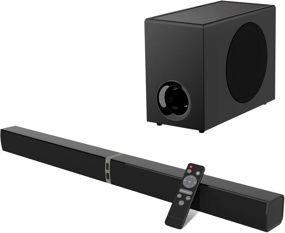 Barra de sonido con subwoofer, 2.1 canales con sonido envolvente 3D, compatible con televisores 4K y HD, conexión HDMI (ARC)/óptica/AUX/unidad USB/Bluetooth 5.0 (Modelo: P28, 160 W)