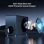 Barra de sonido con subwoofer, 2.1 canales con sonido envolvente 3D, compatible con televisores 4K y HD, conexión HDMI (ARC)/óptica/AUX/unidad USB/Bluetooth 5.0 (Modelo: P28, 160 W)