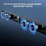 Barra de sonido con subwoofer, 2.1 canales con sonido envolvente 3D, compatible con televisores 4K y HD, conexión HDMI (ARC)/óptica/AUX/unidad USB/Bluetooth 5.0 (Modelo: P28, 160 W)