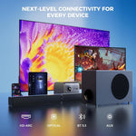Barra de sonido con subwoofer, 2.1 canales con sonido envolvente 3D, compatible con televisores 4K y HD, conexión HDMI (ARC)/óptica/AUX/unidad USB/Bluetooth 5.0 (Modelo: P28, 160 W)