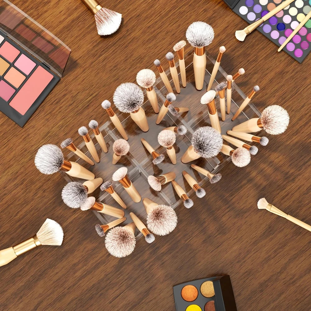 Cosméticos acrílicos de verano con compartimentos, organizador de maquillaje transparente, organizador de herramientas de maquillaje, soporte para brochas de maquillaje para escritorio de oficina