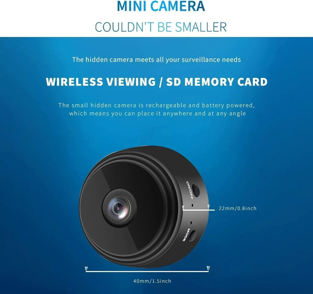 Cámara de seguridad inalámbrica SZDUDU Mini, mini cámara de niñera HD portátil Full HD 720P con visión nocturna, grabación de video y detección de movimiento para uso en el hogar, automóvil, dron, oficina y exteriores
