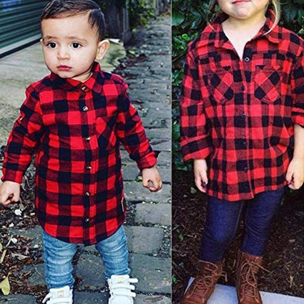 Camisa de franela de manga larga para bebés y niños pequeños