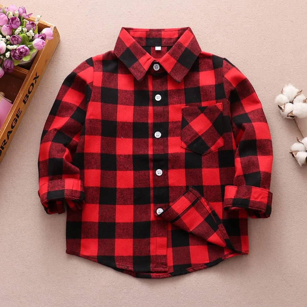 Camisa de franela de manga larga para bebés y niños pequeños