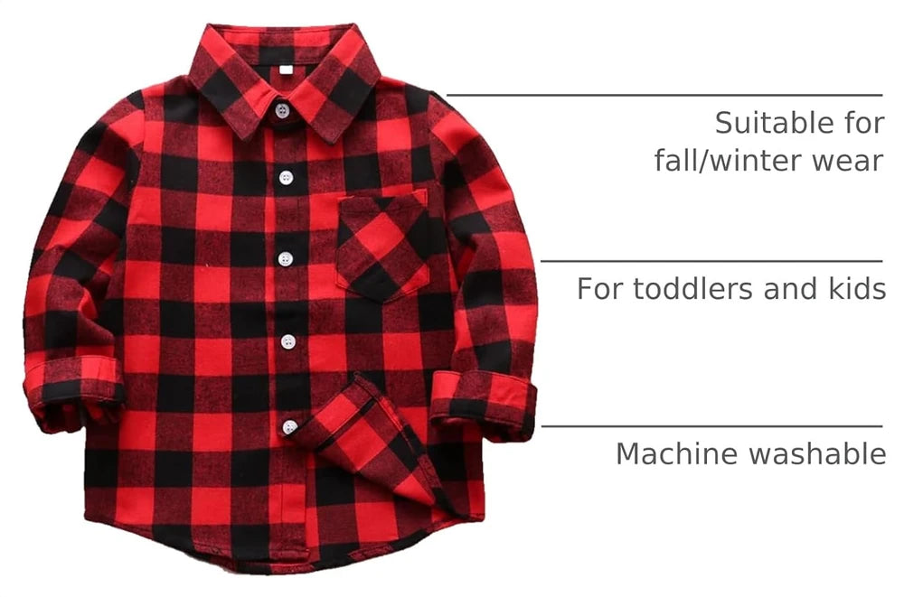 Camisa de franela de manga larga para bebés y niños pequeños